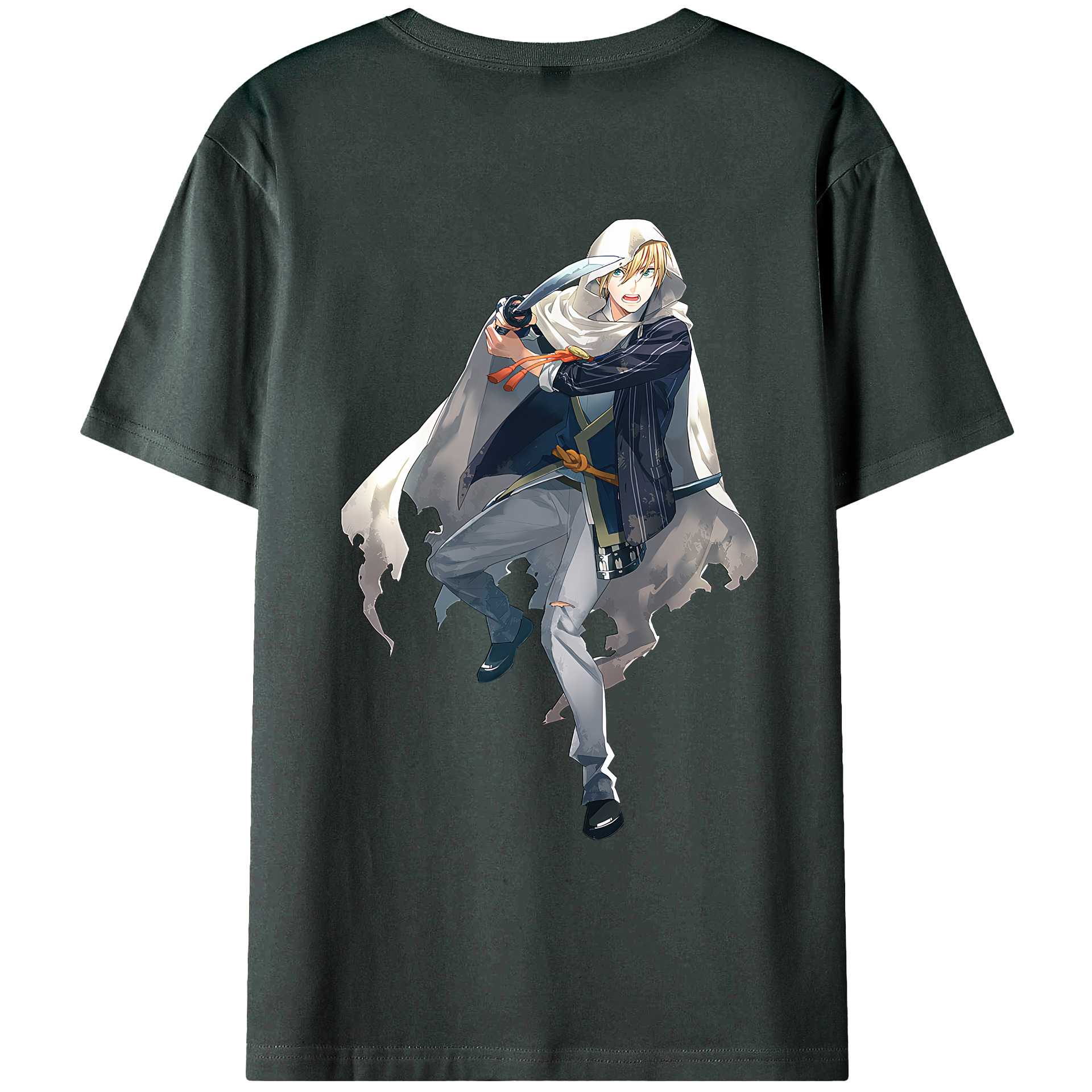 （画像用） 刀剣乱舞 Touken Ranbu 綿100％ メンズ半袖Tシャツ（バックプリント） 通気性